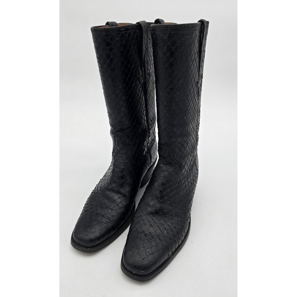 Vintage Lucchese San Antonio Black Snakeskin Mens Boots 9D